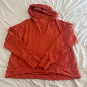 LOFT Burnt Orange V‑Neck Cropped Hoodie M